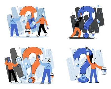 Question mark, obtaining information of interest. FAQ help. Problem and solution Stock Illustration