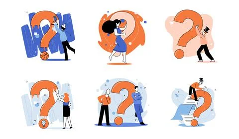 Question mark, obtaining information of interest. FAQ help. Problem and solution 스톡 일러스트