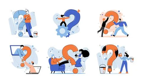 Question mark, obtaining information of interest. FAQ help. Problem and solution Stock Illustration
