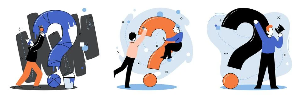 Question mark, obtaining information of interest. FAQ help. Problem and solution Stock Illustration