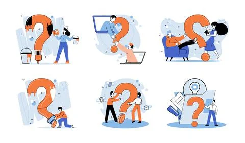 Question mark, obtaining information of interest. FAQ help. Problem and solution Stock Illustration