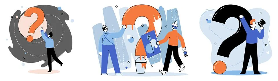 Question mark, obtaining information of interest. FAQ help. Problem and solution Stock Illustration