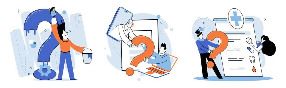 Question mark, obtaining information of interest. FAQ help. Problem and solution Stock Illustration