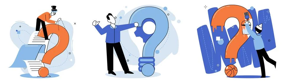 Question mark, obtaining information of interest. FAQ help. Problem and solution Stock Illustration