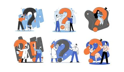 Question mark, obtaining information of interest. FAQ help. Problem and solution Stock Illustration