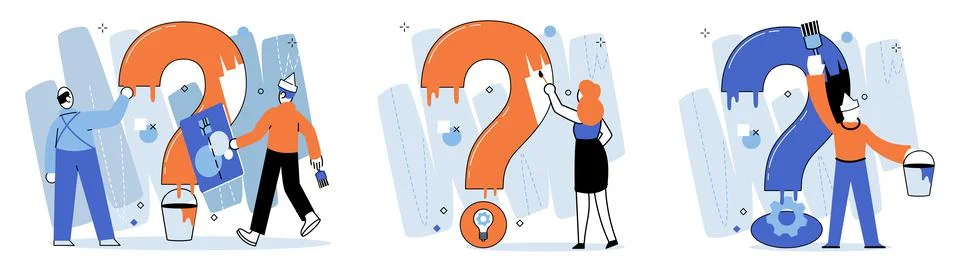 Question mark, obtaining information of interest. FAQ help. Problem and solution Stock Illustration