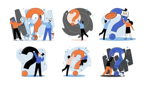 Question mark, obtaining information of interest. FAQ help. Problem and solution Stock Illustration