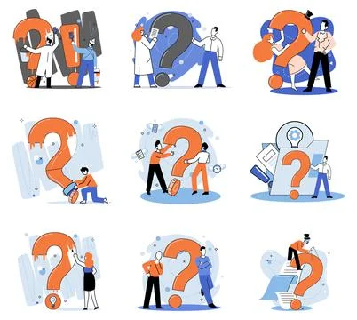 Question mark, obtaining information of interest. FAQ help. Problem and solution 스톡 일러스트