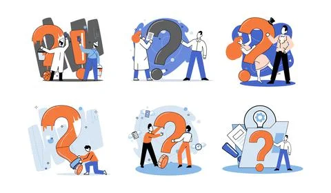 Question mark, obtaining information of interest. FAQ help. Problem and solution Stock Illustration