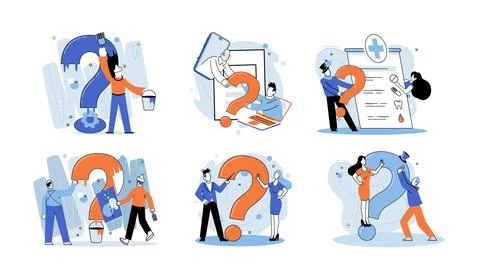 Question mark, obtaining information of interest. FAQ help. Problem and solution Stock Illustration