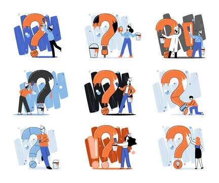 Question mark, obtaining information of interest. FAQ help. Problem and solution Illustrazione stock