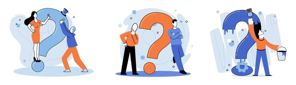 Question mark, obtaining information of interest. FAQ help. Problem and solution Stock Illustration