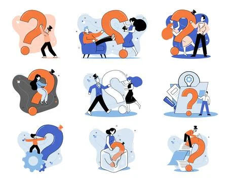 Question mark, obtaining information of interest. FAQ help. Problem and solution Stock-Illustration