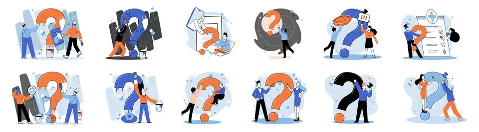 Question mark, obtaining information of interest. FAQ help. Problem and solution Stock Illustration