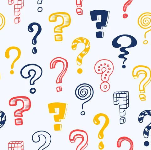 Question mark pattern. Doodle seamless texture mockup with colorful Illustrazione stock