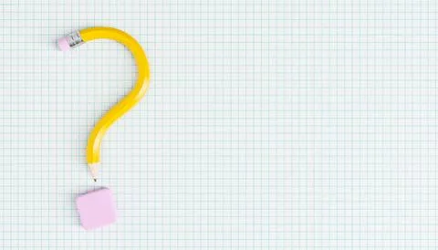 Question mark from pencil and rubber Stock Photos