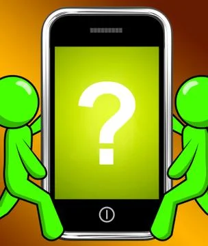 Question mark on phone displays help confused and doubt Stock Illustration
