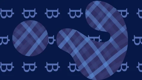 Question mark with plaid pattern over repeating Bitcoin symbols on dark Video stock 312581976