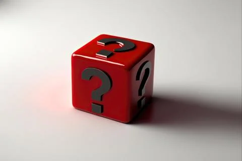 Question mark on red cube with white background Stock Illustration