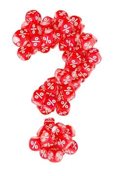 Question mark from red discount cubes, 3D rendering Stock Illustration