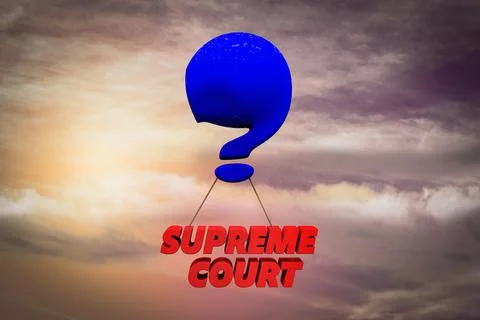 Question mark in the shape of a balloon conveys the letter Supreme court demo Stock Illustration