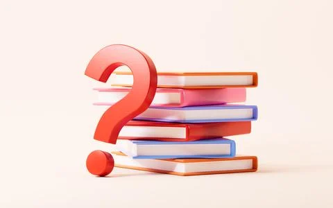 Question mark sign and book, think about a problem, find the answer, 3d ren.. Stock Illustration