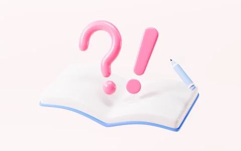 Question mark sign and book, think about a problem, find the answer, 3d ren.. Stock Illustration