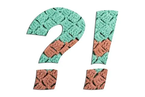 Question mark sign and Exclamation mark sign symbols with hand knitted textur Stock Illustration