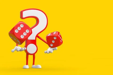 Question Mark Sign Cartoon Character Person Mascot with Red Game Dice Cubes i Stock Illustration