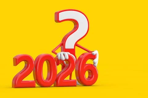 Question Mark Sign Cartoon Character Person Mascot with Red 2026 New Year S.. Stock Illustration