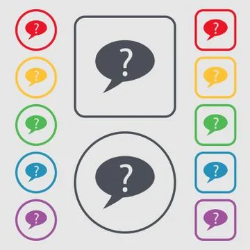Question mark sign icon. Help speech bubble symbol. FAQ sign. Symbols on the  Stock Illustration