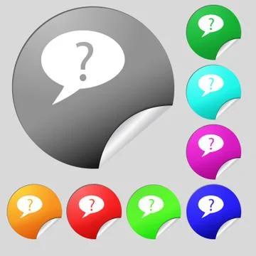 Question mark sign icon. Help speech bubble symbol. FAQ sign. Set of eight mu Stock Illustration