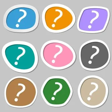Question mark sign icon. Help symbol. FAQ sign. Multicolored paper stickers.  Stock Illustration