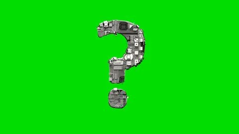 Question mark, silver cyber scrap metal digital alphabet on green イラスト素材