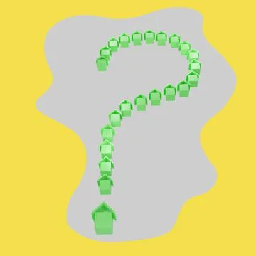 Question mark of small green house pattern on abstract illuminating yellow Stock Illustration