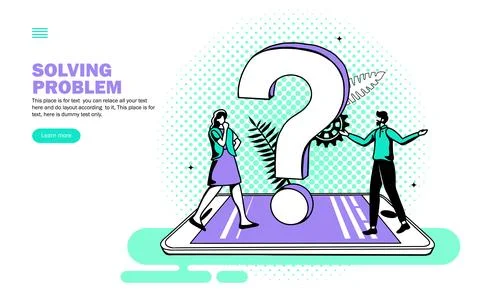 Question mark on smartphone, Team looking for application solution vector Stock Illustration