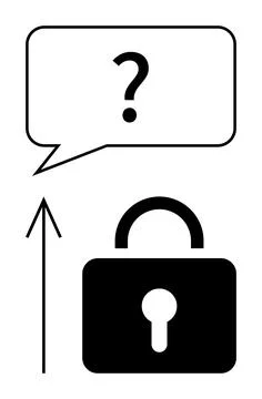 Question Mark in Speech Bubble Above Padlock with Upward Arrow Indicating a.. Ilustración de archivo