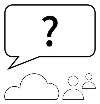 Question Mark in Speech Bubble with Cloud and People Icons, Simple Line Art Illustrazione stock