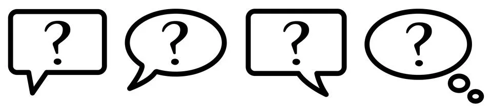 Question mark in speech bubble, different version. Ask, talk or query concept Ilustração Stock