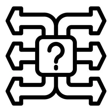 Question mark surrounded by arrows representing difficult decision making Stock Illustration