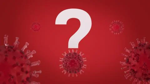 Question mark surrounded by red viruses on studio background. 3D rendering. Stock Illustration