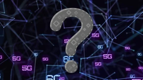 Question mark symbol and multiple 6g texts over network of connections against Stock Footage 330406847