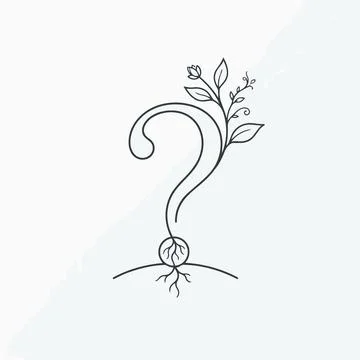 Question mark symbol with growing plant, query sign with sprouting flower S.. Stock Illustration