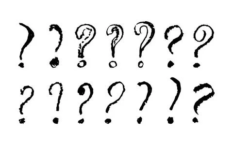 Question mark symbols set. Black pencil school kid handwritten ask signs. Icon Stock Illustration