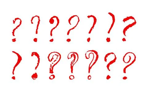 Question mark symbols set. Red pencil school kid handwritten ask signs. Icon Stock Illustration