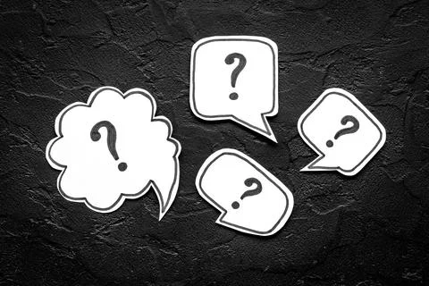 Question mark on table - solution concept. Top view Stock Photos