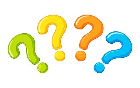 Question mark vector on white background. Set of four colorful cartoon-style Stock Illustration