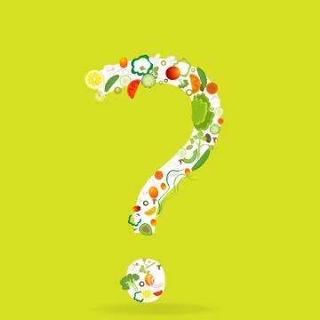 Question mark with vegetables pattern for web and print decoration, vector il Stock Illustration