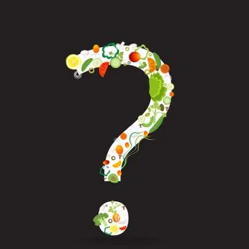 Question mark with vegetables pattern for web and print decoration, vector il Stock Illustration