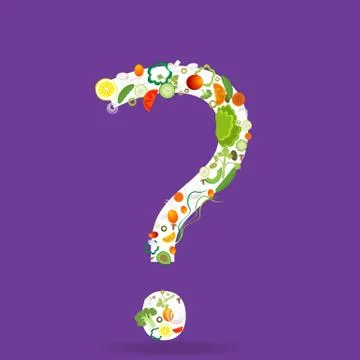 Question mark with vegetables pattern for web and print decoration, vector il Stock Illustration